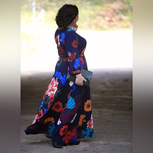 ELLOQUII | Printed Kimono L/S maxi dress faux wrap BEAUTIFUL! Sz 14 & 16 - Picture 2 of 9